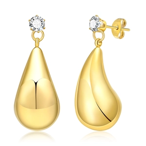 Boucles d'oreilles gouttes dorées polies pour femmes avec un accent en zircon rond éclatant