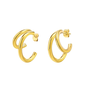 Boucles d'oreilles créoles double C en acier inoxydable plaqué or 18k pour femme