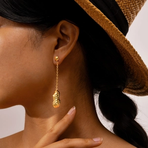 Fashionable 18K gold stainless steel peanut tassel drop earrings for women holiday style