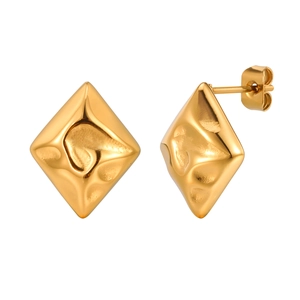 Irregular hammered diamond-shaped gold earrings in stainless steel for women