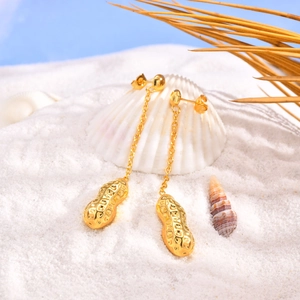 Stainless Steel Peanut Tassel Drop Earrings 18K Gold Plated Creative Long Chain Dangle Earrings Women Daily Vacation Jewelry
