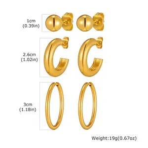 Size specifications for gold stainless steel ball studs and hoop earrings set
