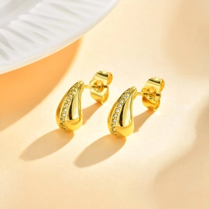 Retro Copper Teardrop Stud Earrings Geometric Rhinestone Pave Gold Plated Elegant Daily Party Jewelry For Women Jewelry