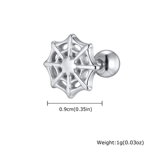 Men's stainless steel punk spider web stud earring with screw back and 0.9cm diameter