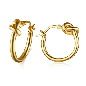 Boucles d'Oreilles Créoles Nœud Design Français pour Femmes en Cuivre Plaqué Or avec Tige en Argent Sterling 925 Bijoux de Mode Minimalistes