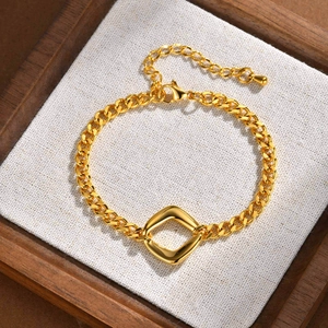 Minimalist Stainless Steel Rhombus Cuban Chain Bracelet For Women Gold Plated Geometric Commuter Fashion Jewelry Gift