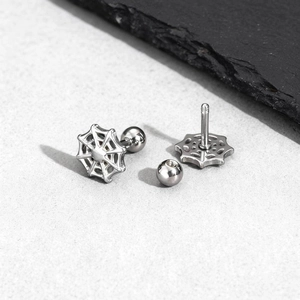 Punk Stainless Steel Spider Web Stud Earrings For Men Gothic Personalized Ear Studs Silver Color Boyfriend Jewelry Gift