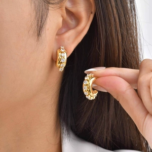 Chic gold-plated C-shaped earrings with vertical zircon inlay for a minimalist look