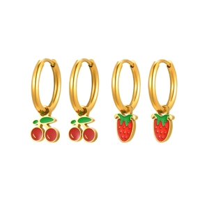 Ensemble de boucles d'oreilles fraise et cerise en acier doré pour usage quotidien