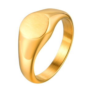 Bague chevalière dorée pour femme en acier inoxydable avec plateau rond brossé