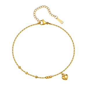 Bracelet de cheville en acier inoxydable doré avec pendentif cœur et perles fines