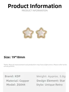Detail view of vintage star earrings showing 19x18mm dimensions and gold-plated copper