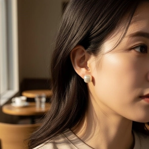 Elegant vintage-style large square pearl stud earrings with a gold-plated minimalist finish