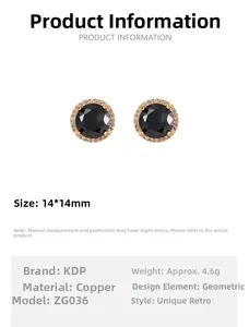 Spécifications de taille pour les boucles d'oreilles vintage en pierre noire et zircons