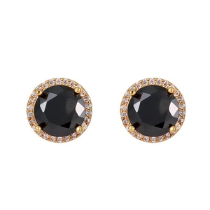 Boucles d'oreilles halo rondes avec pierre noire centrale et finition plaqué or