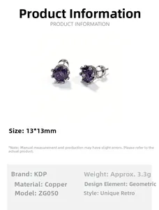 Spécifications de taille détaillées pour boucles d'oreilles couronne cristal violet