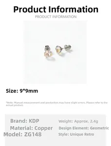 Detailed view of 9x9mm geometric crystal stud earrings with six-prong copper setting