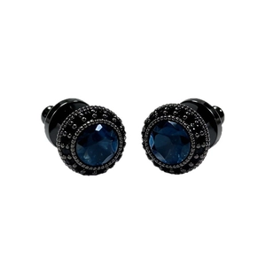 Vintage dark blue zircon stud earrings with black caviar textured metal frame