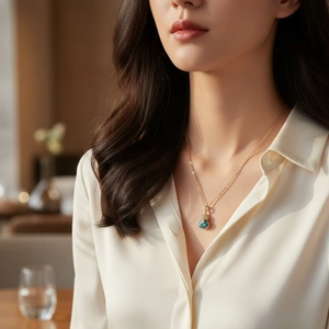 Collier plaqué or avec pendentif wulou turquoise et accents en zircons scintillants