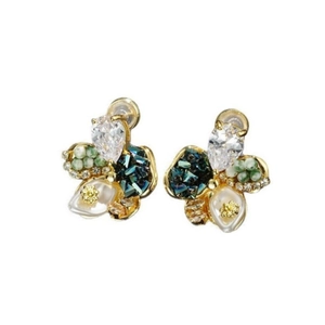 Vintage gold crystal pearl flower earrings with blue rhinestones for women