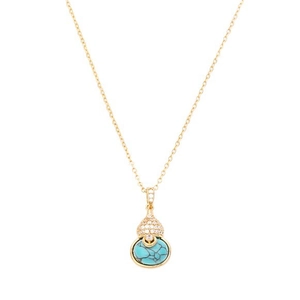 Collier élégant plaqué or avec pendentif gourde en turquoise et diamants scintillants