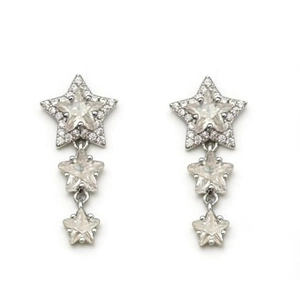 Sparkling silver star tassel earrings with tiered cubic zirconia for elegant women's wear
