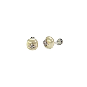 French star pearl earrings with silver octagram and crystals on a clean white background