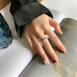 Elegant S925 sterling silver ring with colorful rectangular zircon stones in rainbow row