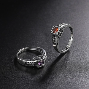 925 Sterling Silver Vintage Gothic Cross Open Ring Women Luxury Zirconia Inlaid Adjustable Oxidized Punk Index Finger Ring