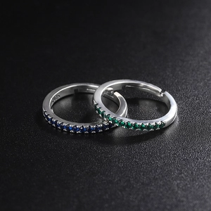 Adjustable S925 sterling silver stacking rings with blue and green crystals