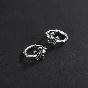 Vintage S925 sterling silver fleur-de-lis earrings with emerald zircon in gothic style