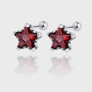 Boucles d'Oreilles Clous Étoile en Argent Sterling 925 Vintage pour Femmes Rétro Rouge Strass Piercing Bijoux de Mode