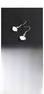 Detail display of 925 silver shell-shaped drop earrings with zircon insets on black base