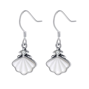 Elegant 925 sterling silver shell earrings with sparkling cubic zirconia and white inlay