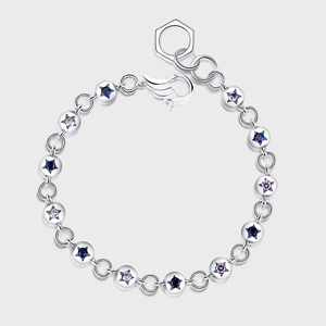 Bracelet Étoile en Argent Sterling S925 Perles en Zirconia Colorées Bracelet Finition Oxydée Vintage Femme Bijoux Fins