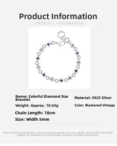 Spécifications du bracelet étoile en argent S925 avec zircone colorée et finition vintage
