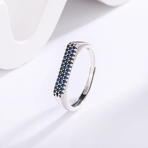 S925 sterling silver ring with three rows of blue pavé-set cubic zirconia stones