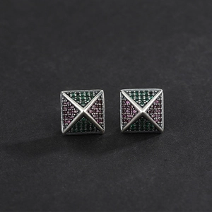 Retro 925 sterling silver pyramid stud earrings with colorful pavé cubic zirconia