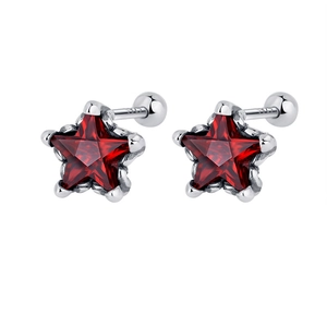 Boucles d'oreilles étoile en argent 925 avec cristaux rouges et fermoirs à vis