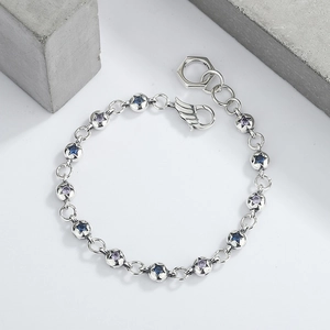 Bracelet perlé en argent S925 avec zircons en forme d'étoile bleus et violets