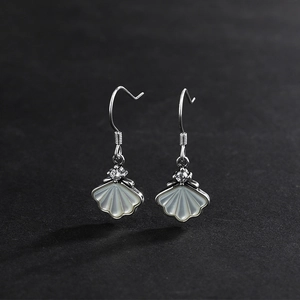 S925 sterling silver shell earrings with mother of pearl and crystal accent for women