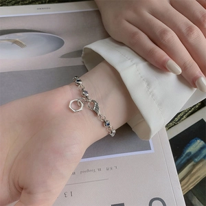 Bracelet élégant en argent S925 avec zircones colorées et pendentif hexagonal