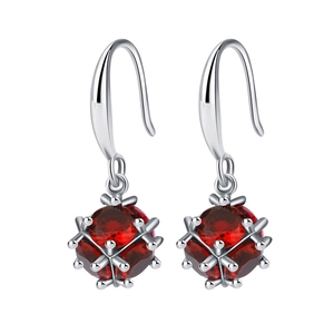 925 silver fringe drop earrings with caged red gemstone on a clean white background