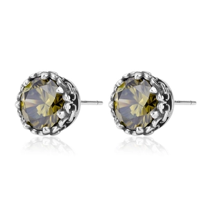 Orecchini a perno in argento sterling S925 con cristallo verde oliva taglio tondo