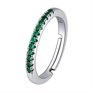 Minimalist 925 sterling silver rainbow ring with green zircon row stones at 45 degree angle