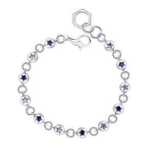 Bracelet perlé en argent sterling S925 élégant avec zircons bleus et violets en étoile