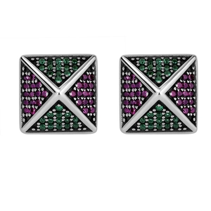 Retro 925 sterling silver square pyramid stud earrings with colorful zircon pavé