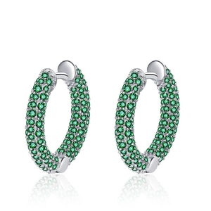 Boucles d'oreilles créoles en argent 925 en forme de C serties de zircons verts brillants