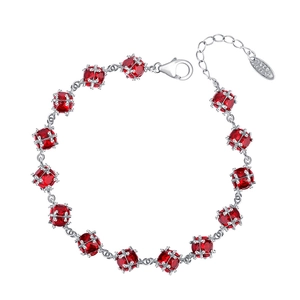 Bracelet en argent sterling S925 avec pierres rouges serties en griffes croisées
