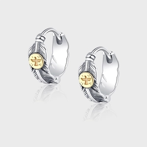 Vintage 925 Sterling Silver Feather Hoop Earrings For Women Men Ethnic Eagle Pattern Huggie Earrings Cool Street Jewelry